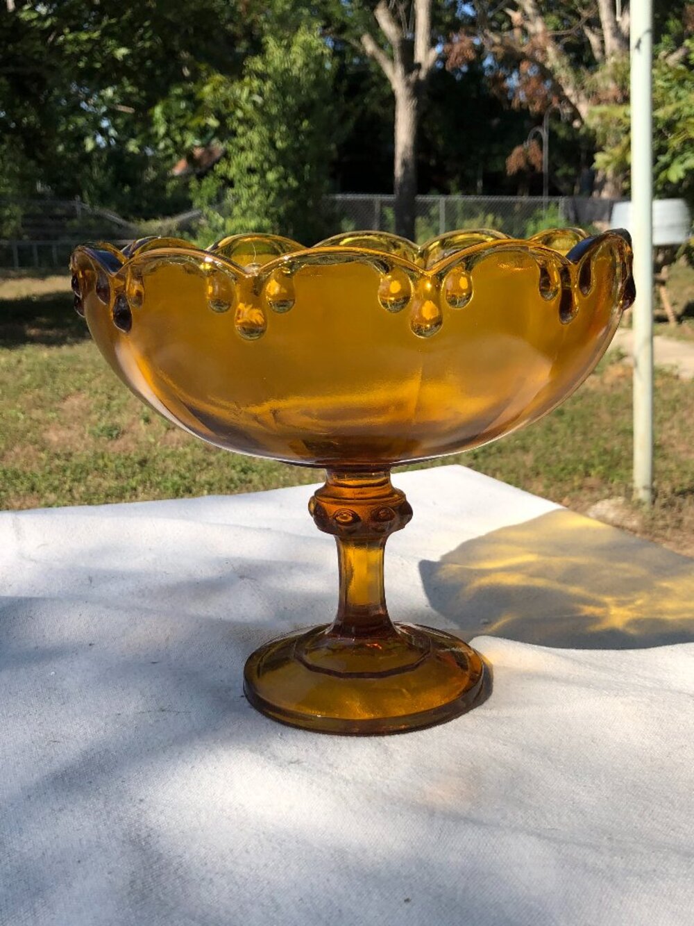 Indiana Glass Amber Pedestal Fruit Bowl